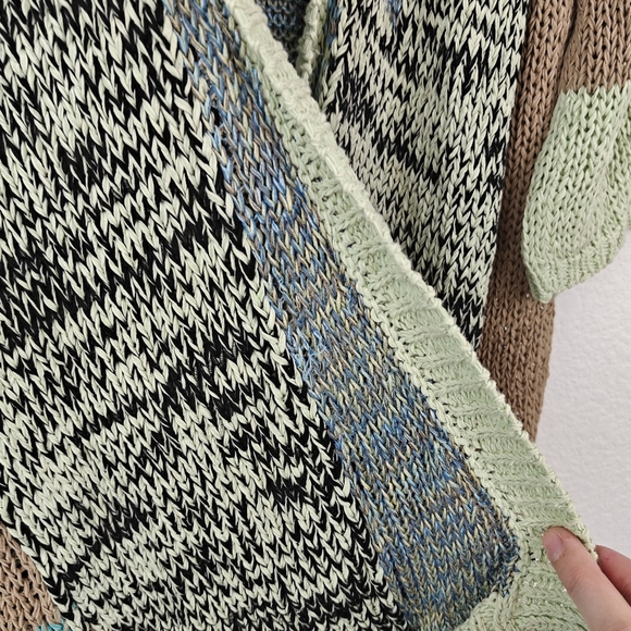 Italy ETRO MILANO Cotton Color Block Cardigan Long Open Knit Sweater Medium 42 - Picture 6 of 16